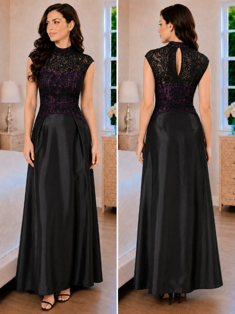Rare NWT Sue Wong Purple Black Lace Formal Gown $495